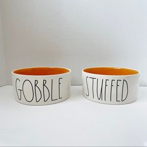 New Rae Dunn STUFFED & GOBBLE SET 6” Pet Bowl Food Water Dish ORANGE